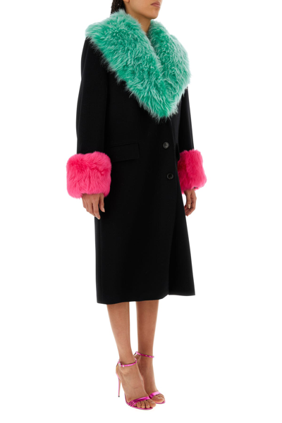 Gucci Black Contrast-trim Shearling-collar Coat