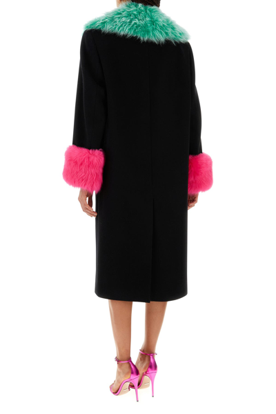 Gucci Black Contrast-trim Shearling-collar Coat