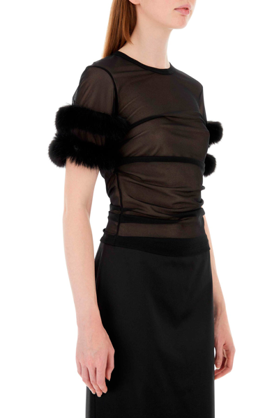 Gucci Sleeved Crewneck With Fur Trim And Ruched Detailing