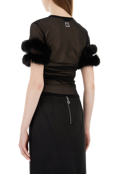Gucci Sleeved Crewneck With Fur Trim And Ruched Detailing