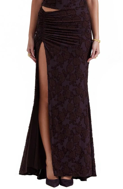 House Of Cb Adrielle Floral Burnout Skirt In Brown Leather
