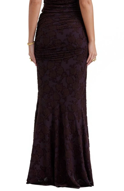 House Of Cb Adrielle Floral Burnout Skirt In Brown Leather