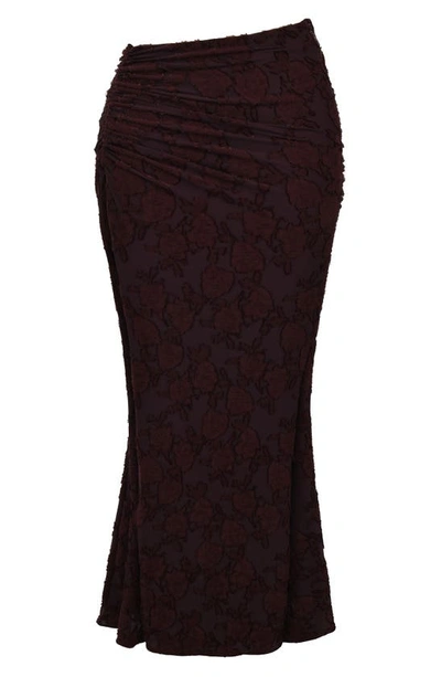 House Of Cb Adrielle Floral Burnout Skirt In Brown Leather
