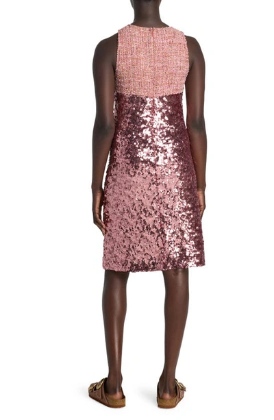 St John Tweed-yoke Sleeveless Sequin Dress In Rouge Metallic Multi
