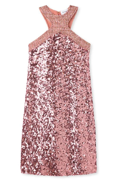 St John Tweed-yoke Sleeveless Sequin Dress In Rouge Metallic Multi