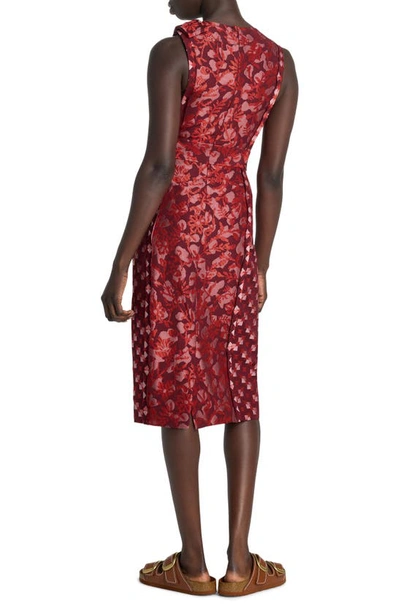Shop St John Floral Geometric Bow Jacquard Dress In Cranberry Multi