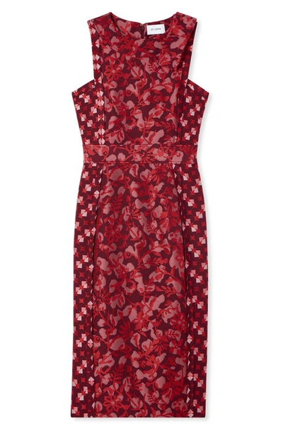 Shop St John St. John Evening Floral Geometric Bow Jacquard Dress In Cranberry Multi