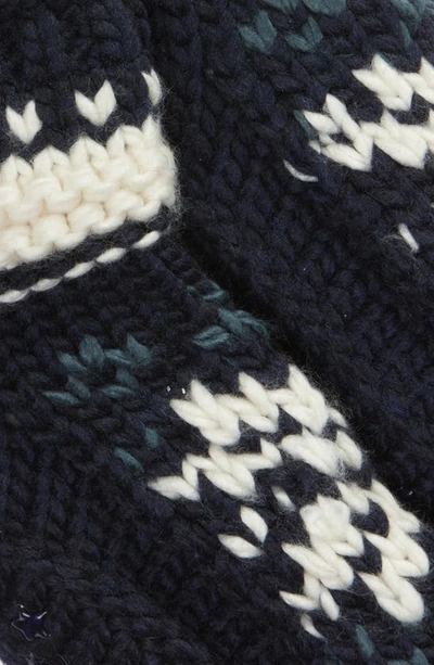 Memoi Nordic Flake Fleece Lined Slipper Socks In Navy
