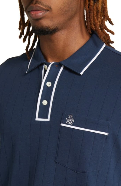 Shop Original Penguin Tipped Drop Needle Organic Cotton Polo In Dress Blues