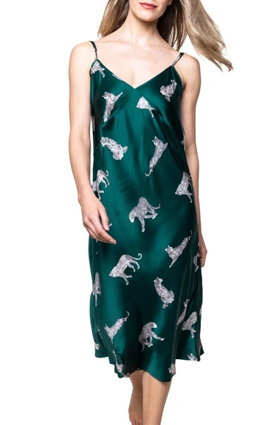 Shop Petite Plume Panther Print Mulberry Silk Nightgown In Green