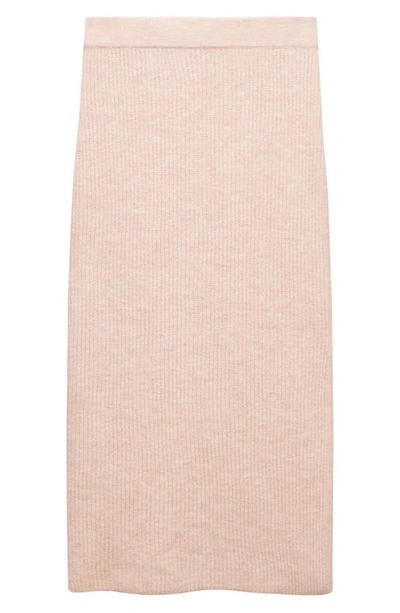 Shop Mango Side Slit Knit Midi Skirt In Pastel Pink
