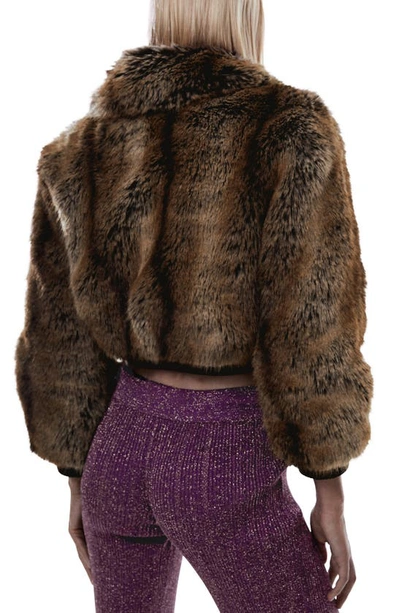 Mango Faux Fur Crop Jacket In Brown
