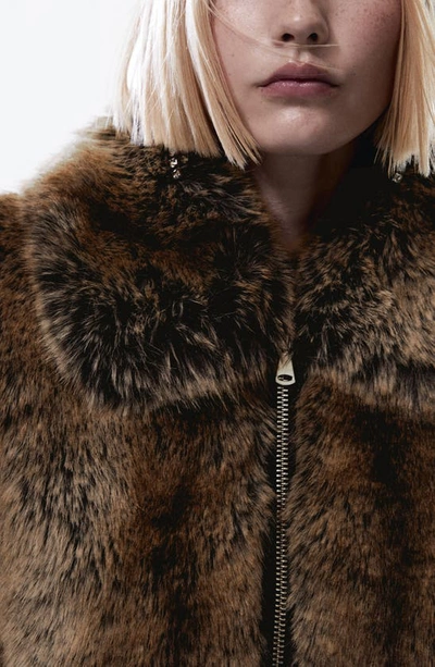 Mango Faux Fur Crop Jacket In Brown