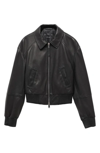 Shop Mango Leather Aviator Jacket In Black