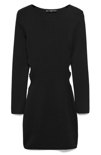 Shop Mango Cutout Long Sleeve Sweater Dress In Black