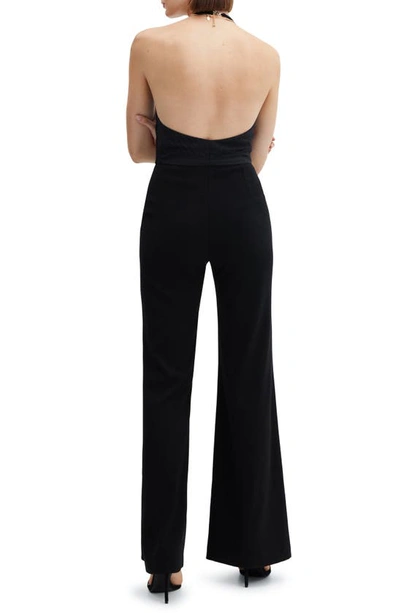 Mango Halter Neck Flare Leg Jumpsuit In Black