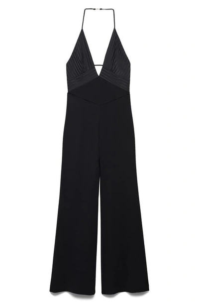 Mango Halter Neck Flare Leg Jumpsuit In Black