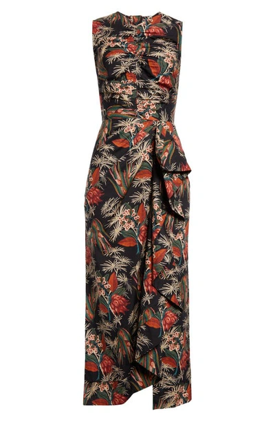 Shop Ulla Johnson Edlyn Floral Ruffle Detail Cotton Midi Dress In Anthurium