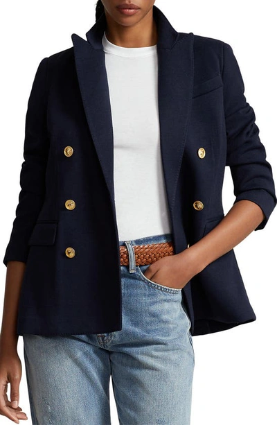 Polo Ralph Lauren Womens Shoulder Pads Long Sleeve Two-button Blazer In Navy