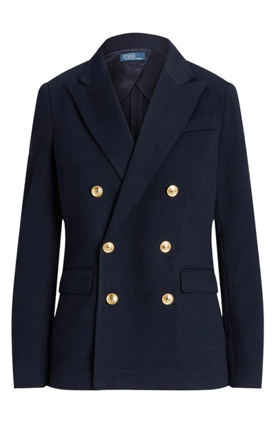 Polo Ralph Lauren Womens Shoulder Pads Long Sleeve Two-button Blazer In Navy