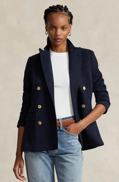 Polo Ralph Lauren Womens Shoulder Pads Long Sleeve Two-button Blazer In Navy