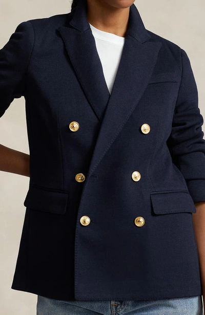 Polo Ralph Lauren Womens Shoulder Pads Long Sleeve Two-button Blazer In Navy