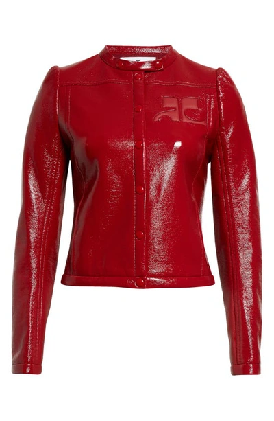 Shop Courrèges Iconic Vinyl Biker Jacket In Red