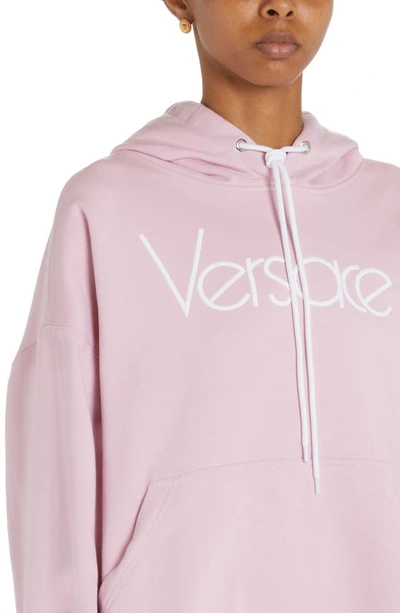 Shop Versace Oversize 1978 Re-edition Logo Embroidered Hoodie In Pink/ White