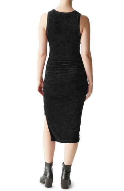 Shop Michael Stars Stacey Ruched Sleeveless Velour Midi Dress In Black