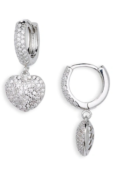 Shop Shashi Cubic Zirconia Heart Pavé Huggie Hoop Earrings In Silver