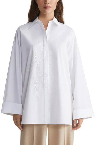 Shop Lafayette 148 Floral Embroidered Cotton Poplin Button-up Shirt In White