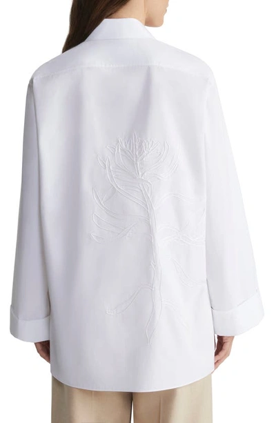 Shop Lafayette 148 Floral Embroidered Cotton Poplin Button-up Shirt In White