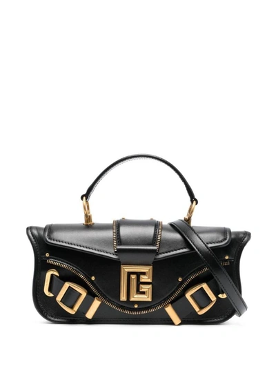 Shop Balmain 'blaze' Black Clutch Bag With Pb Logo And Buckles In Smooth Leather Woman