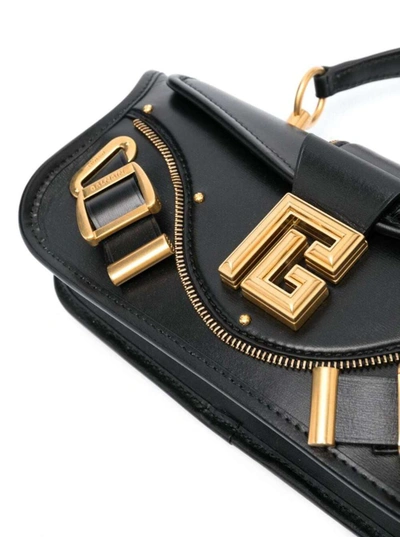 Shop Balmain 'blaze' Black Clutch Bag With Pb Logo And Buckles In Smooth Leather Woman