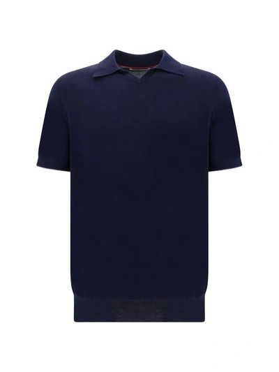 Shop Brunello Cucinelli Polo Shirts In Navy+grigio Scuro
