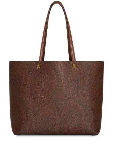 Shop Etro 'essential' Brown Shopper Bag In Cotton And Leather Woman