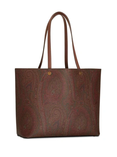Shop Etro 'essential' Brown Shopper Bag In Cotton And Leather Woman