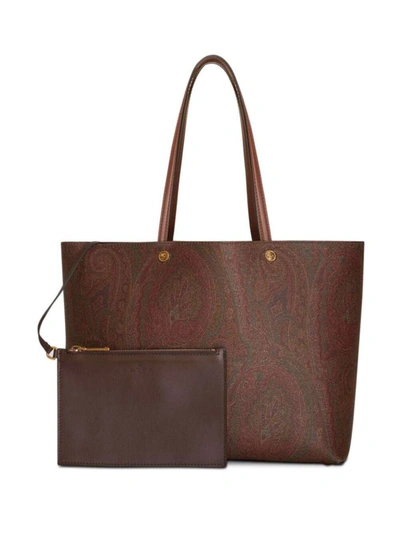 Shop Etro 'essential' Brown Shopper Bag In Cotton And Leather Woman