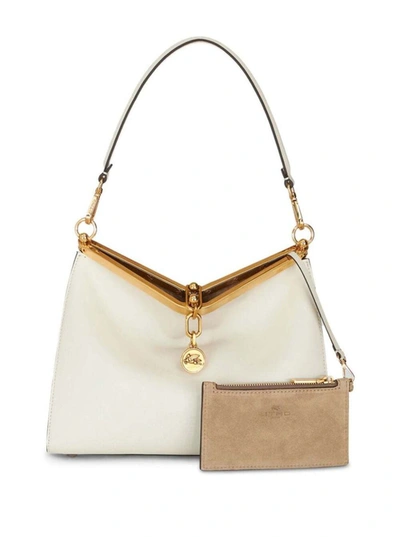 Shop Etro 'medium Vela' White Shoulder Bag With Logo And Pegasus Charm In Leather Woman