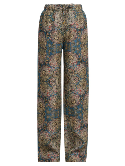 Shop Loro Piana Women's Helios Tapestry Bloom Floral Linen Pants