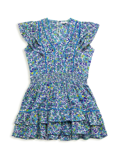 Shop Poupette St Barth Little Girl's & Girl's Camila Mini Dress In Blue Net