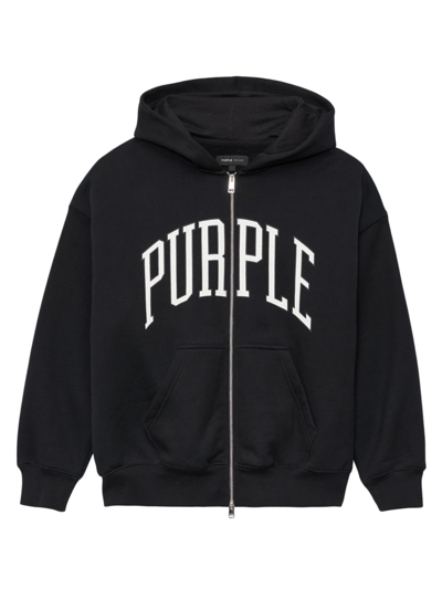 Shop Purple Brand Men's Logo Fleece Cotton Oversized Hoodie In Black