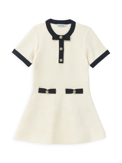 Shop Self-portrait Little Girl's & Girl's Bow Knit Dress In Cream