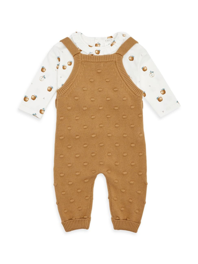 Shop Firsts By Petit Lem Baby Girl's 2-piece Printed Long-sleeve T-shirt & Sweater Knit Overalls Set In Gold