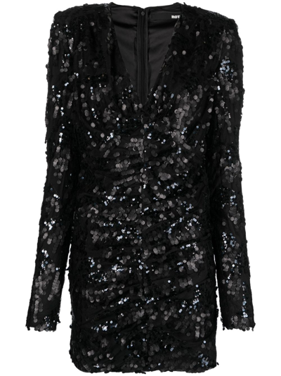 Shop Rotate Birger Christensen Sequin Embellished Mini Dress - Women's - Recycled Polyester/elastane/polyester In Black