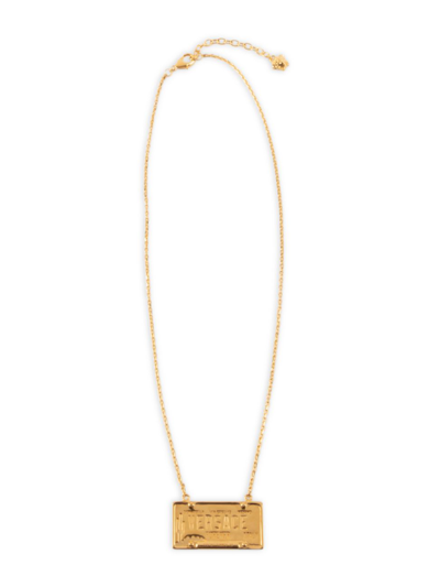 Shop Versace Men's  Plate Pendant Necklace In Oro Caldo