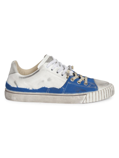 Shop Maison Margiela Men's New Evolution Leather & Denim Low-top Sneakers In Blue White