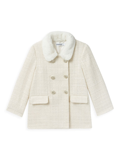 Shop Self-portrait Little Girl's & Girl's Double-breasted Boucle Coat In Cream