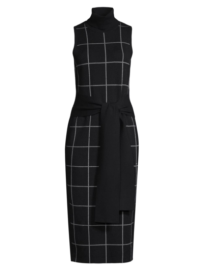 Shop Toccin Women's Peggy Windowpane Sleeveless Tie-front Midi-dress In Jet Ivory