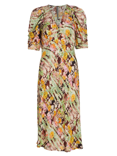 Shop Raquel Allegra Women's Greta Floral Jacquard Midi-dress In Ember Floral